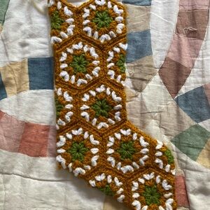HANDMADE Vintage Crochet Stocking with Geometric Pattern